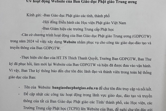 THÔNG BÁO V/v hoạt động Website của Ban Giáo dục Phật giáo Trung Ương