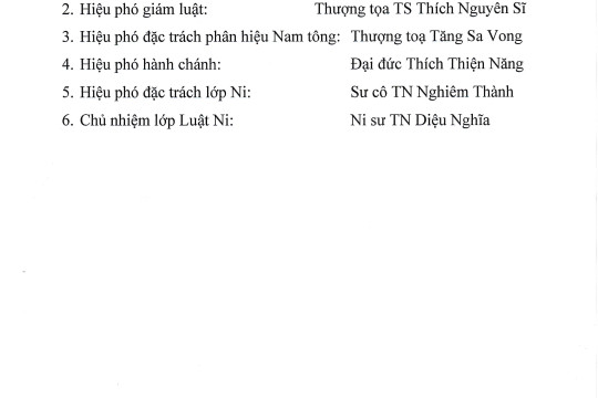 DANH SÁCH BAN GIÁM HIỆU, BAN GIẢNG HUẤN VÀ CHƯƠNG TRÌNH ĐÀO TẠO TRUNG CẤP PHẬT HỌC TỈNH BẠC LIÊU (2022-2027)