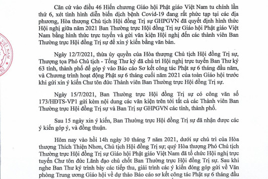 Nghị quyết Ban Thường trực HĐTS GHPGVN lần thứ 6 khóa VIII (2017-2022)