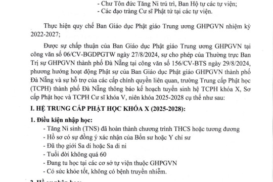 THÔNG BÁO TUYỂN SINH NIÊN KHOÁ 2025-2028